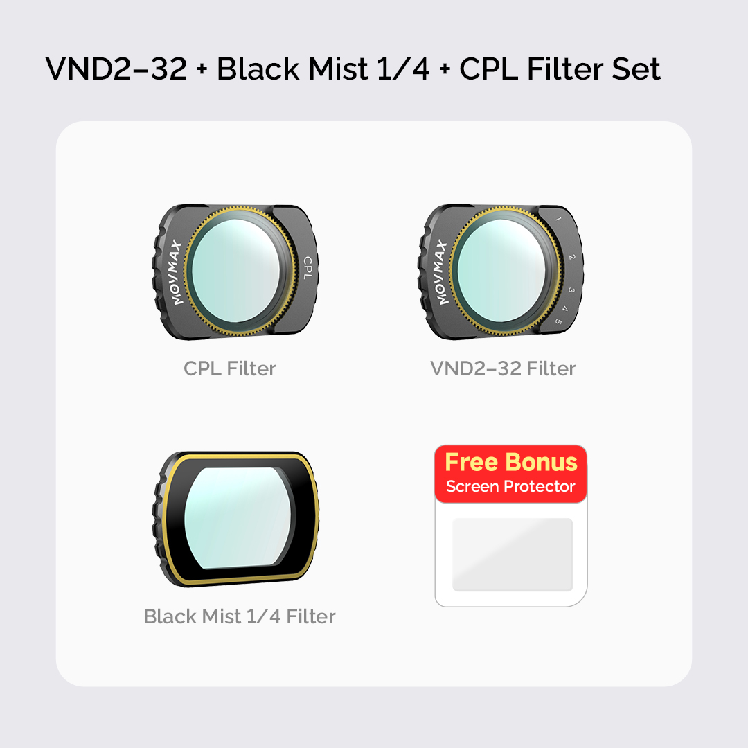 VND2-32 + Black Mist 1/4 + CPL Filter Set For DJI Pocket 3