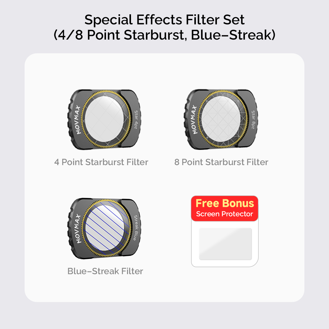 Special Effects Filter Set For DJI Pocket 3 (4/8 Point Starburst, Blue-Streak)