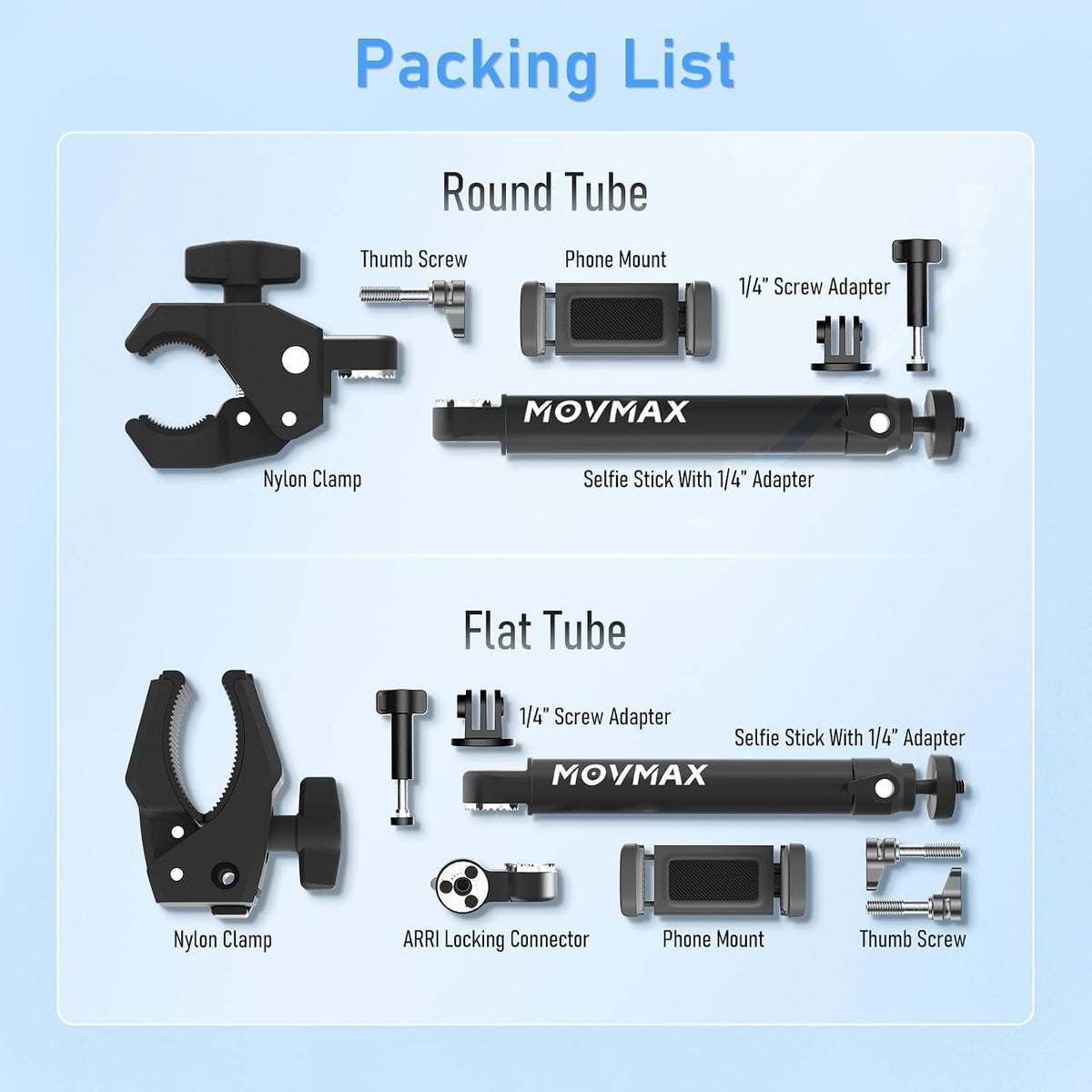 Adjustable Selfie Stick Kit Elite (Round Tube)