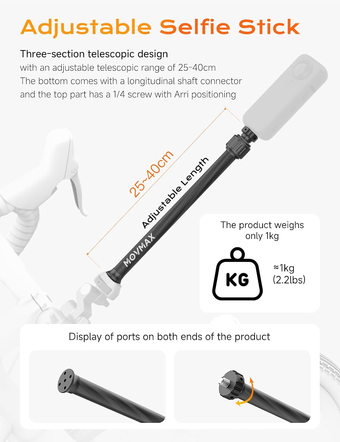 Adjustable Selfie Stick(25-40cm/0.8-1.3ft)