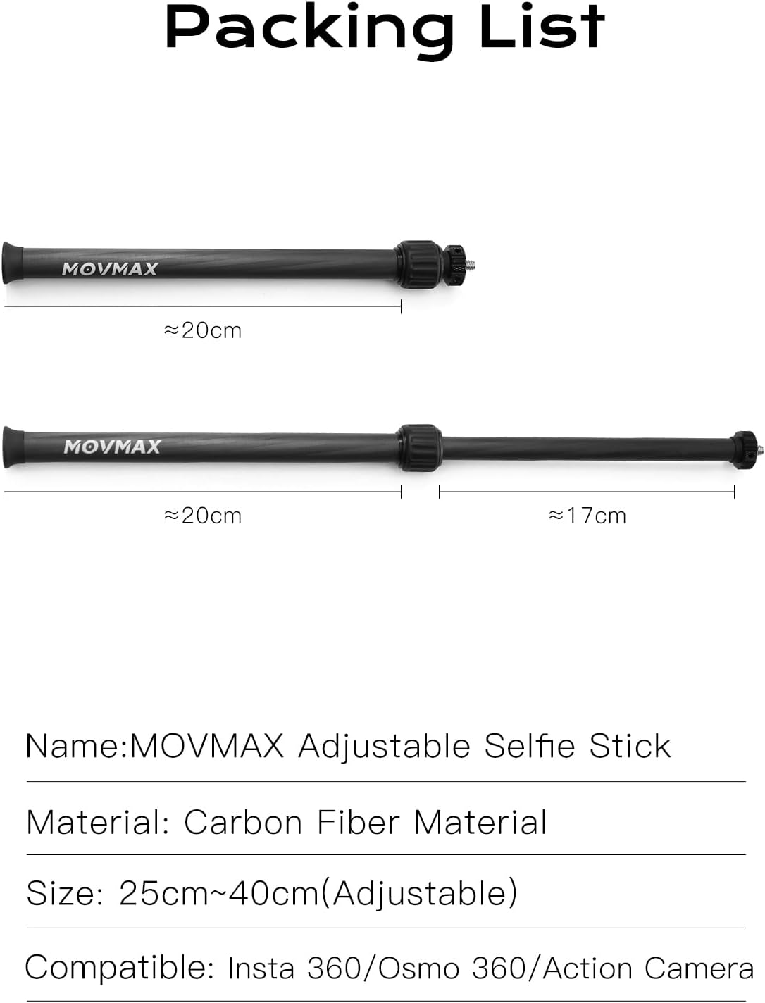 Adjustable Selfie Stick（25-40cm/0.8-1.3ft）