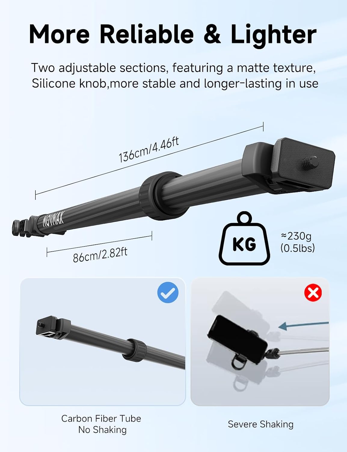 Adjustable Telescopic Rod for Car Mounting (86-136cm/2.8ft-4.4ft)